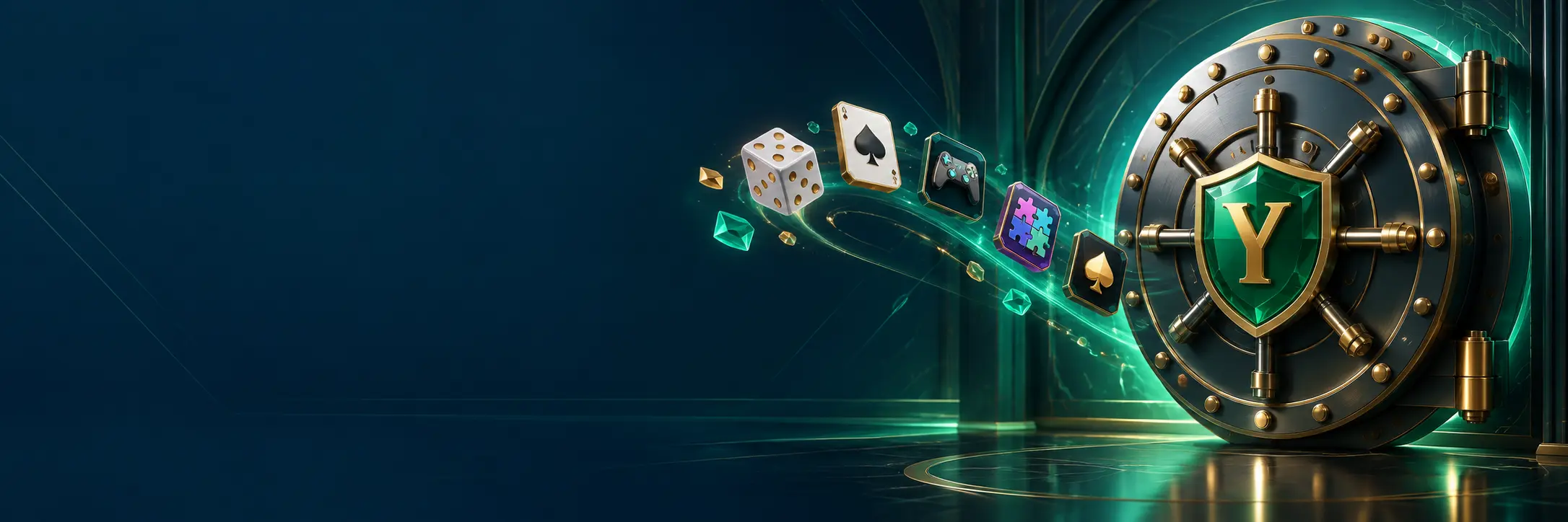 Emerald and gold vault with colorful game tiles
