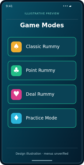 Illustrative Yono Rummy Game Modes concept; not an actual app screenshot